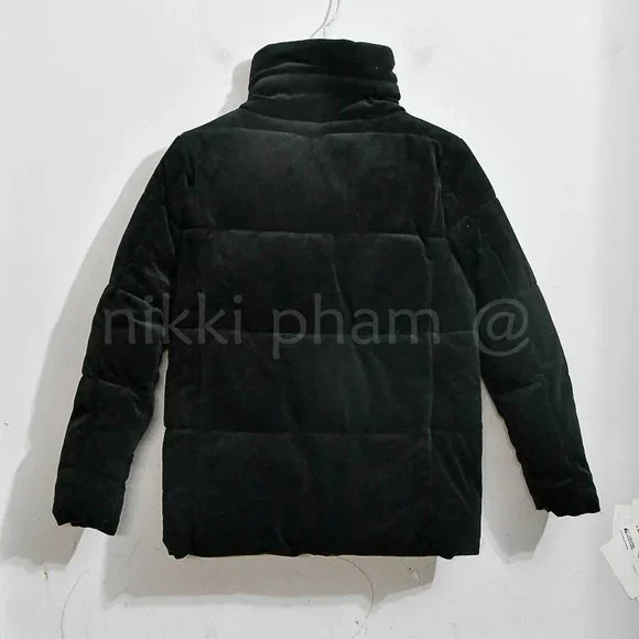 NWT NEW WOMENS ISAAC MIZRAHI NEW YORK VELVET PUFFER JACKET COAT IN black - Picture 5 of 6